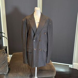 Men’s 3 Piece Suit Slim Fit Pinstripe Gray Prom Business Size 42 Jacket 38 Pants